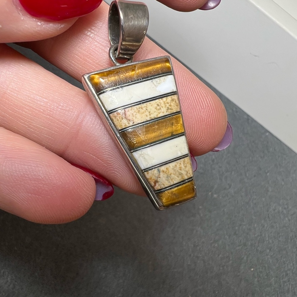 CW Sterling silver multi-gemstone inlay pendant